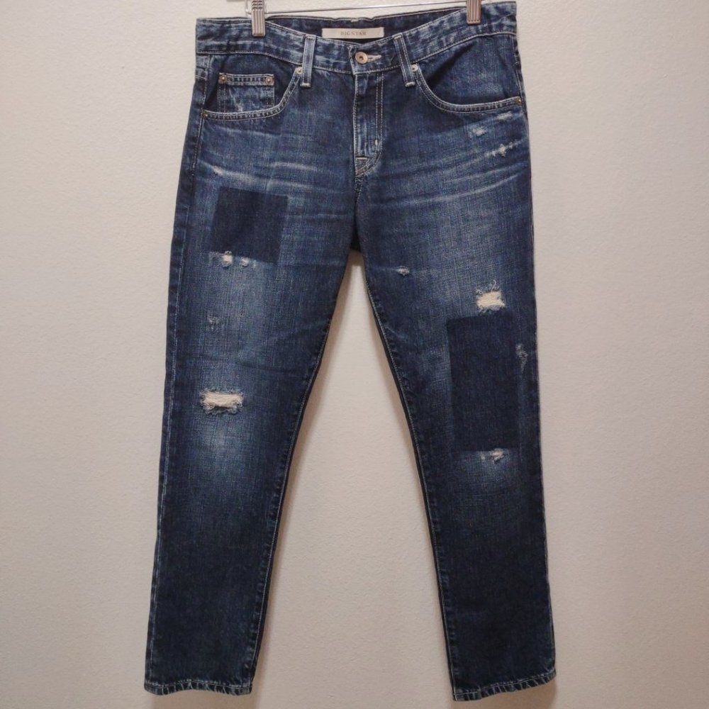 Big Star Distressed Patches Straight Leg Denim Jeans 27